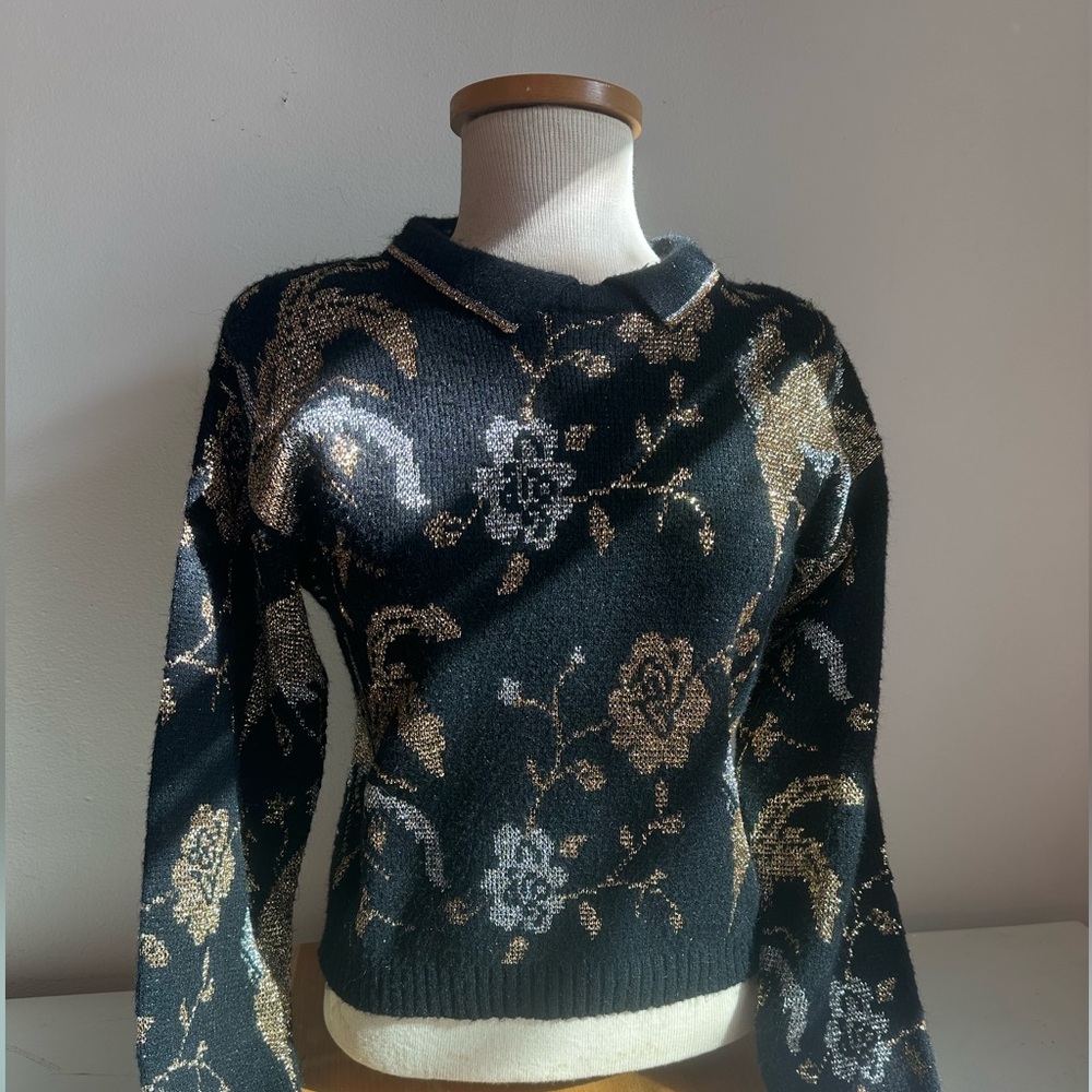 Vintage Christina Black and Gold Floral Sweater